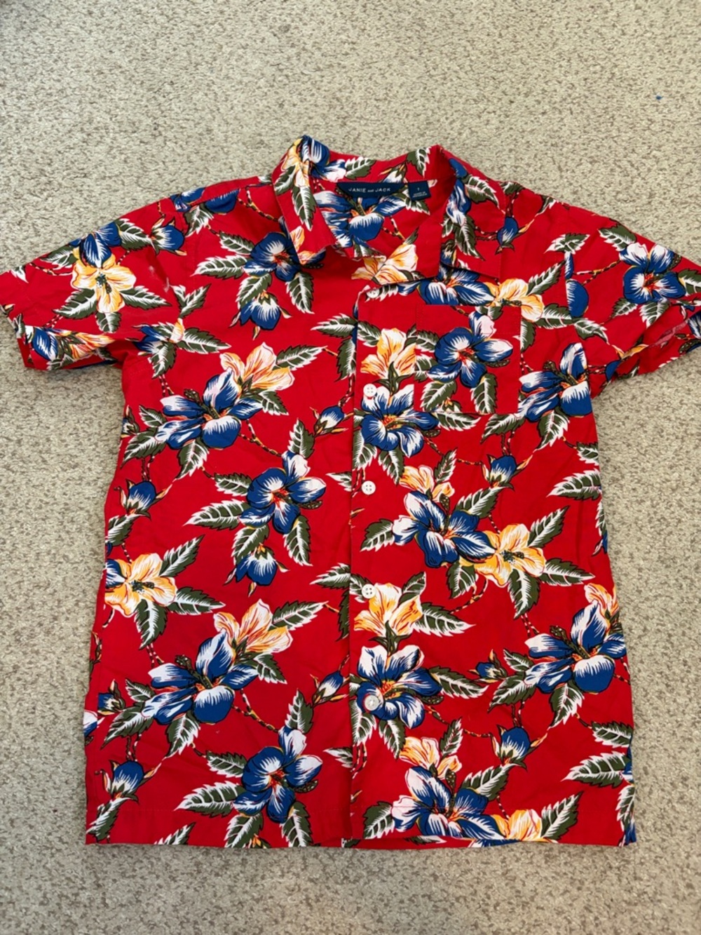 Janie & Jack Red Hibiscus Hawaiian Shirt, 7